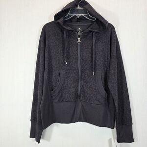 NWT Apana Junior Girls/Women's M Leopard Print Zip Hoodie - Black/Charcoal